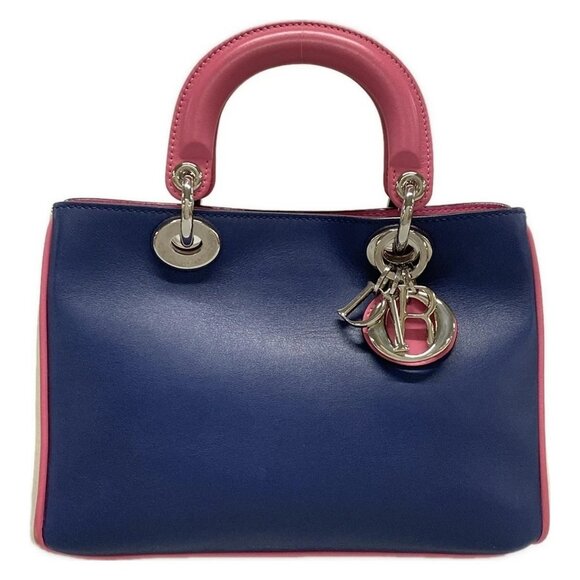 Auth DIOR/ChristianDior Diorissimo Navy Pink Cream Leather Tote Bag - Picture 1 of 16